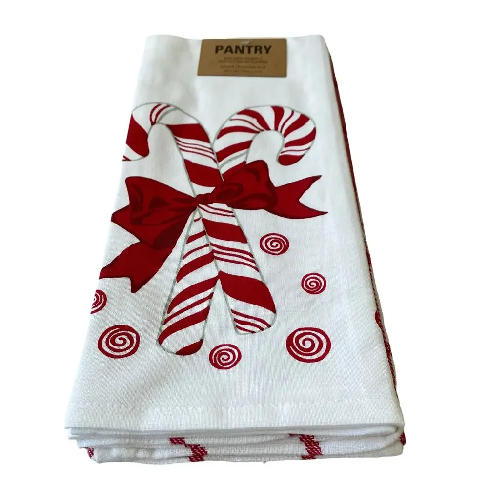 PANTRY 4pk Christmas Candy Cane Mints Kitchen Towel Set Holiday Red White New